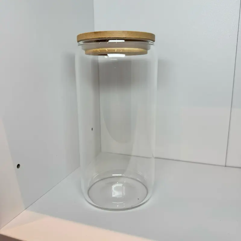 glass Can Cup with Straw and Lid - Perfect for Drinks - Coffee, Glass