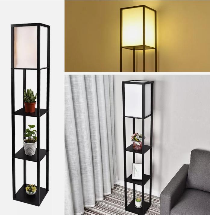 Product Introduction of LED Floor Lamp with 4-tier Storage Display Shelf and Wooden Frame for Modern Standing Lounge Light 12
