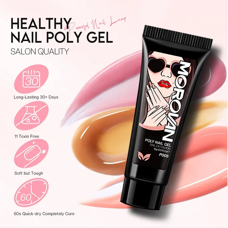 Morovan Poly Gel Nail Kit with LED 48W Nail Lamp Poly Nail Extension Gel 8 Pcs 0.5oz with Other Basic Poly Gel Nail Art Tools Poly Gel Nail Set Nail Art Supplies 2