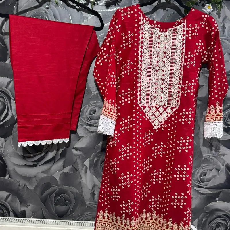 Chunri printed  khadar fabric embroidered neck with sequin work suit 1