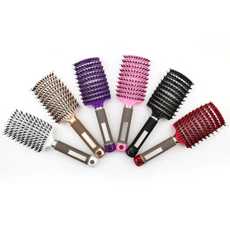 Natural Boar Bristle Detangling Nylon Brush Large Curly Hair Style Women's Tools Haircare Comb 7