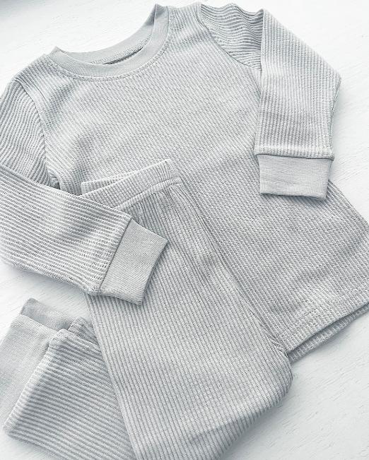 Ribbed Lounge Set Grey Soft Comfy Fabric Tracksuit 0