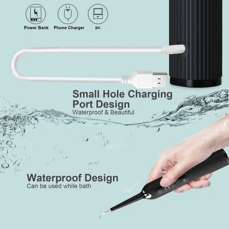 【UK Seller】Teeth Cleaner kit, Tartar Remover with 3 Working Modes Portable Tooth Cleaner, 4 Replaceable Heads  Plaque Cleaning Tool, Portable Teeth Cleaning Tools Kit, Perfect Christimas Gift 3
