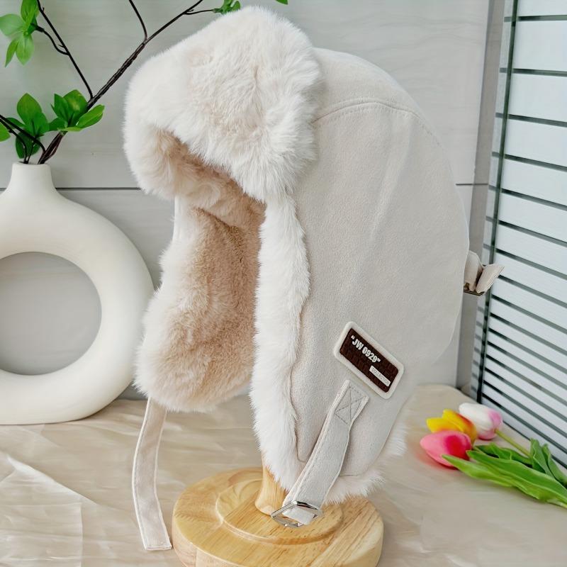 Product Introduction of 1pc Women's Faux Fur Winter Hat, Unisex Thickened Ear Warmers, Casual Knitted Polyester Coat, Non-Stretch, Breathable, Hand Wash or Dry Clean, Ladies Fashion Accessories 2