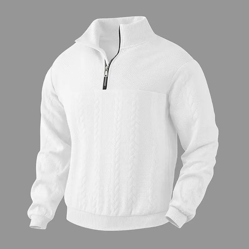 [Popular Choice]Men's Vintage-Inspired Knit Pullover Sweatshirt - Casual Stand Collar, Long Sleeve with Zip Detail, Polyester Blend,Casual Sportswear for Fall/Winter