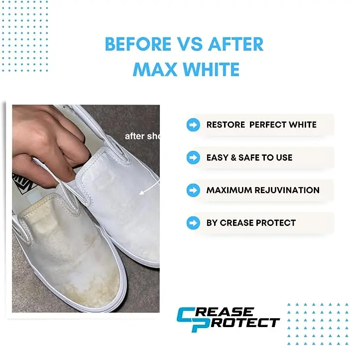 Crease Protect Max White Sneaker Whitener | White Shoe Polish for Leather, Canvas and Trainers | Restores Original White Color | Water-Resistant and Long-Lasting | Easy Sponge Applicator | 75ml 3