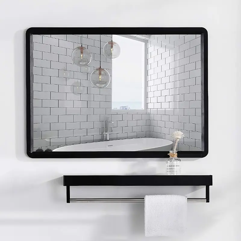 AceHome Black Bathroom Mirror with Shelf 2