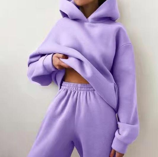 Product Introduction of Women's Tracksuit Autumn Plus Fleece Sweatshirts Two Piece Set Casual Oversized Solid Female Sports Hoodie Suit Long Pant Sets Womenswear  Comfort Long Sleeve Minimalist Basic Overalls 17