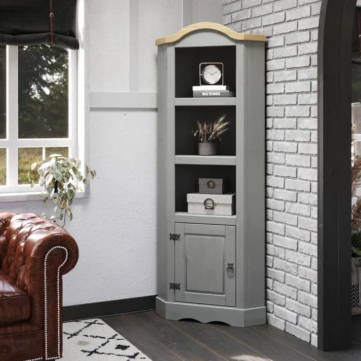 Corona Grey Corner Display Cabinet Bookcase Mexican Solid Pine Wood kitchencabinet 1