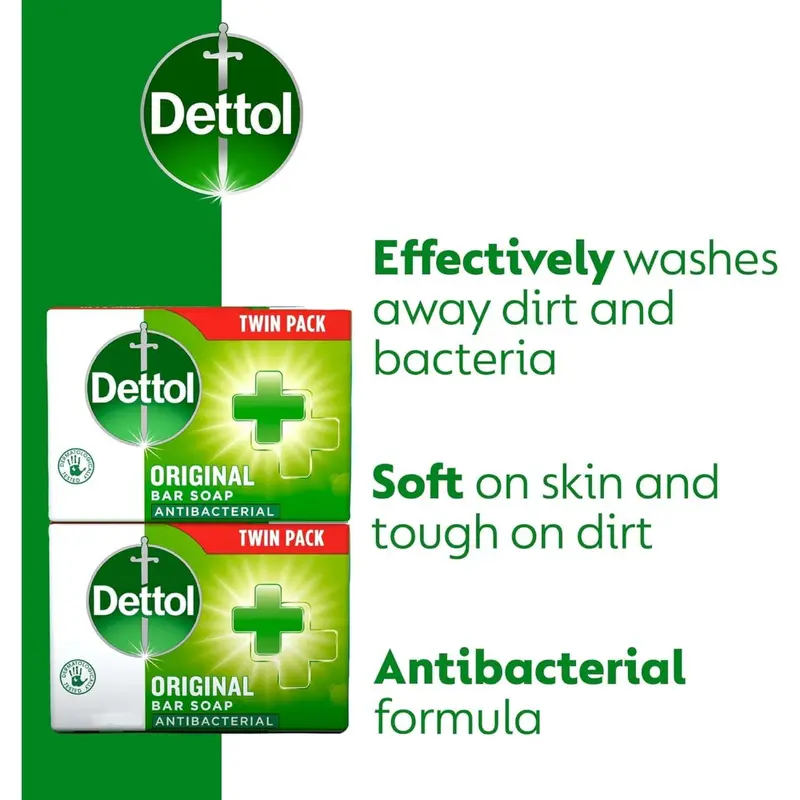 Twin Pack Dettol Soap Original Antibacterial Bar - 100g Each Body Care Body Wash 4