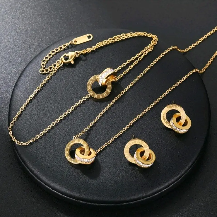 Nebula 4-Piece Jewelry Set - Cubic Zirconia, Stainless Steel with Roman Numerals