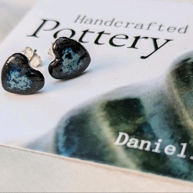 Sterling Silver & Pottery Star Earrings in Black and Turquoise 1