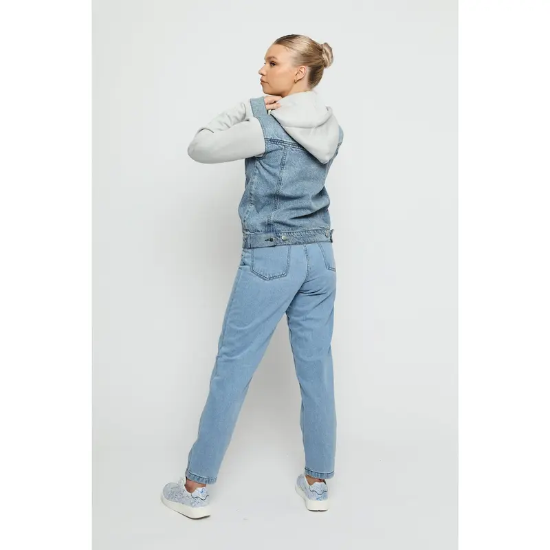 HOODED DENIM JACKET - MID BLUE 2
