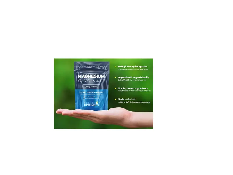 Magnesium Glycinate 1,000mg (Per Serving - 2 Capsules) - High Bioavailability & Ideal Strength, 60 Vegan Capsules Natural Healthcare Dietary Vitamin 1