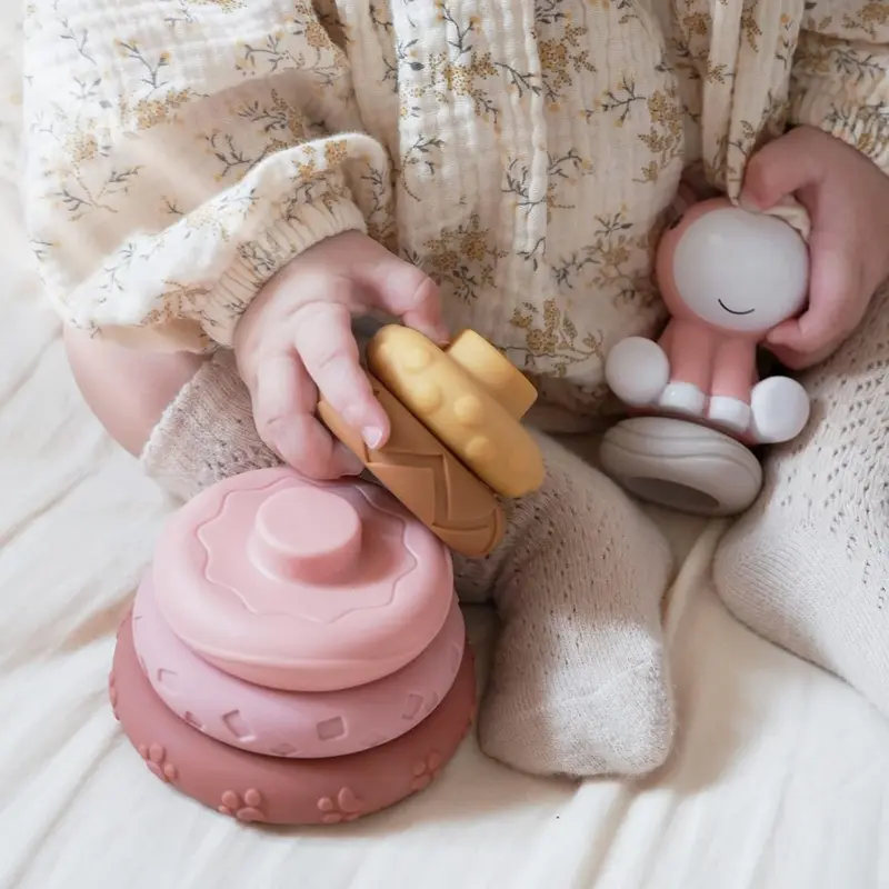 7 Pcs Stacking & Nesting Baby Toys, Squeeze Teething Baby Toys and Building Circle with Horse Figure, Early Educational Christmas Toy Gifts for 6 Months Baby Toddler Girls (Classic Edition) 6
