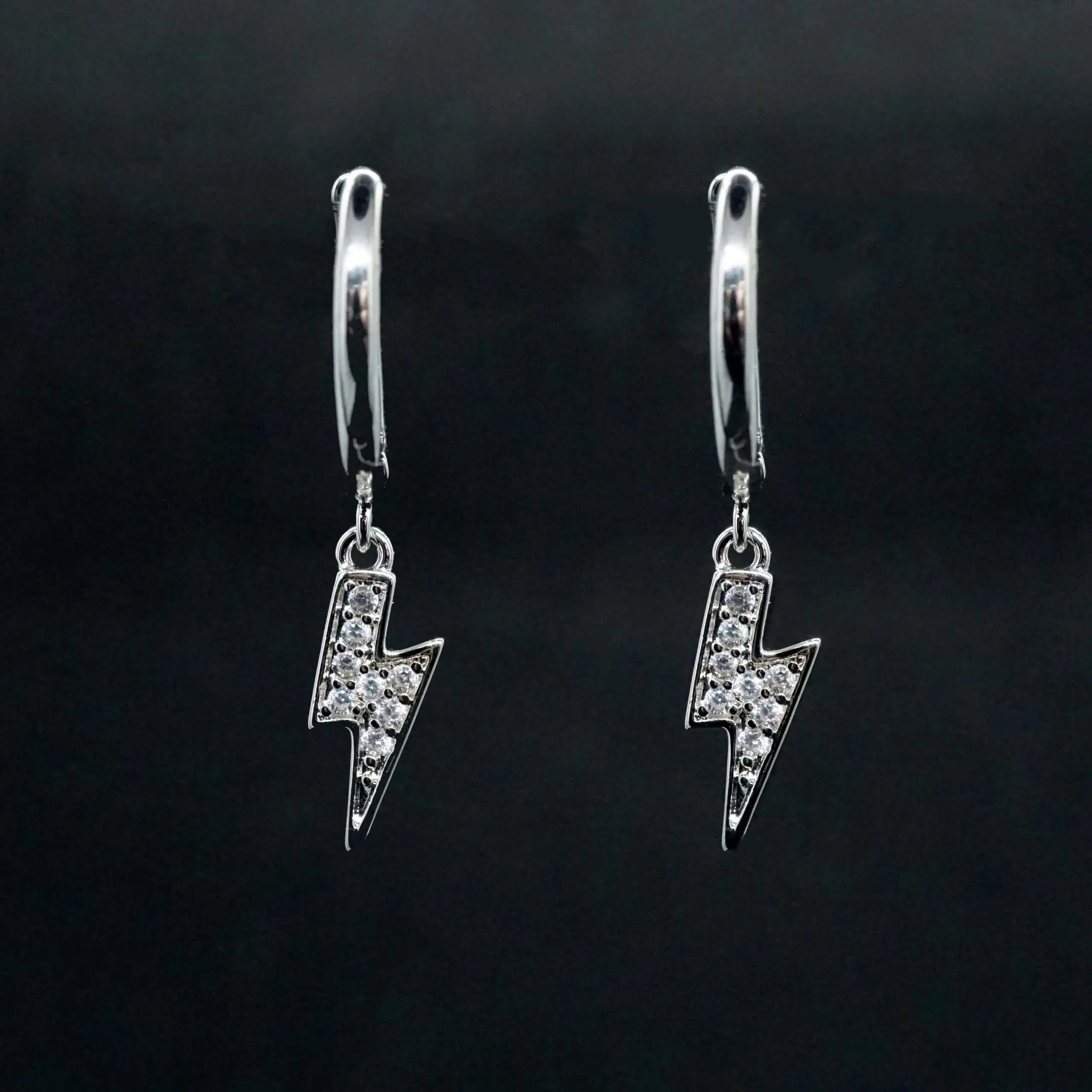 Sparky X - CZ Lightning Bolt Huggie Hoop Earrings