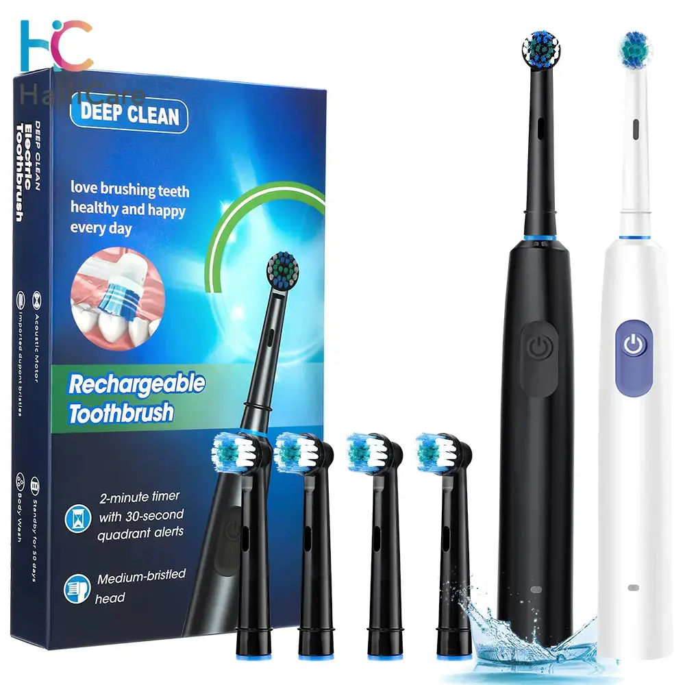 Electric Smart Rotating Timing Toothbrush, Rechargeable Rotary Toothbrush with 4 Heads, 5 Modes Setting Teeth Whitening Oral Care