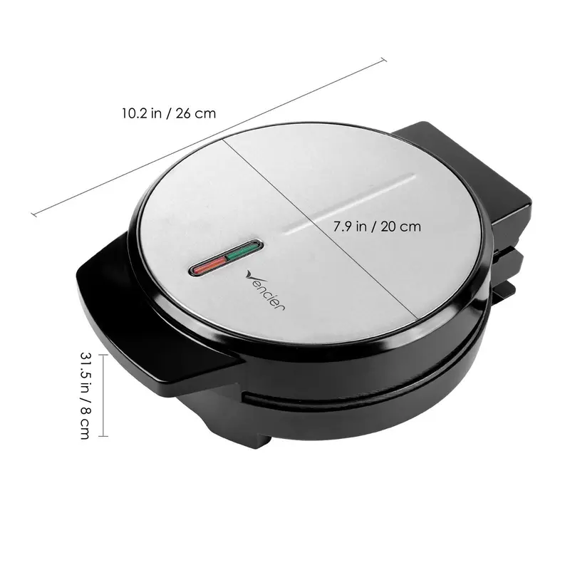 Vencier Round Waffle Maker - Non-Stick Iron Grill with 4 Quarters in Silver 4