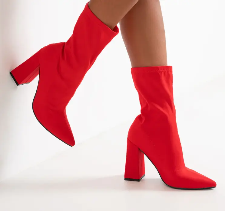 Women's Neon Red Slip On Satin Sock Boots Footwear Shoe - Girl, Walking Shoes
