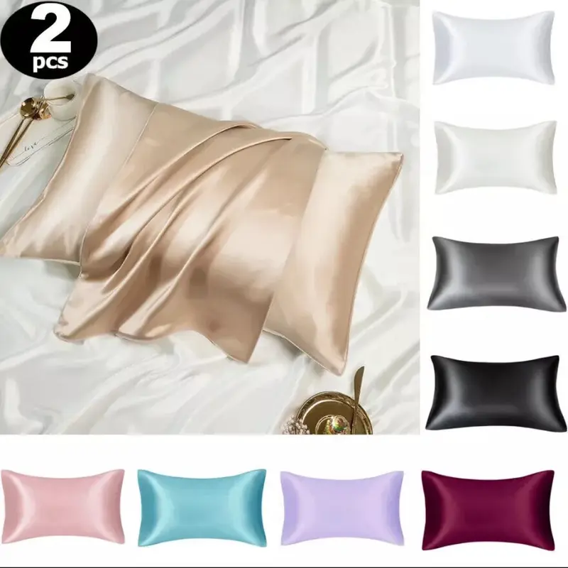 2 Pack Satin Silk Pillowcase For Hair & Skin Pillow Cases Cover Bedding Pair UK 3
