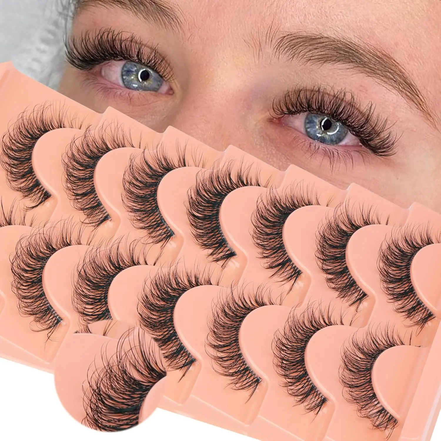 Goddvenus False Eyelashes Clear Band Russian Strip Lashes 14mm Eye Lashes Natural Look CC Curl Lashes Fluffy Wispy Natural Strip Lashes Fake Eyelashes...