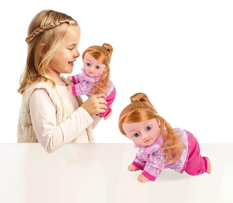 COO11 Kids Realistic Soft Vinyl Rubber 10 Inch Electric Crawling Baby Doll With Sound Laughing Talking Singing Dancing Interactive Toy Age 4+ (Pink) 0