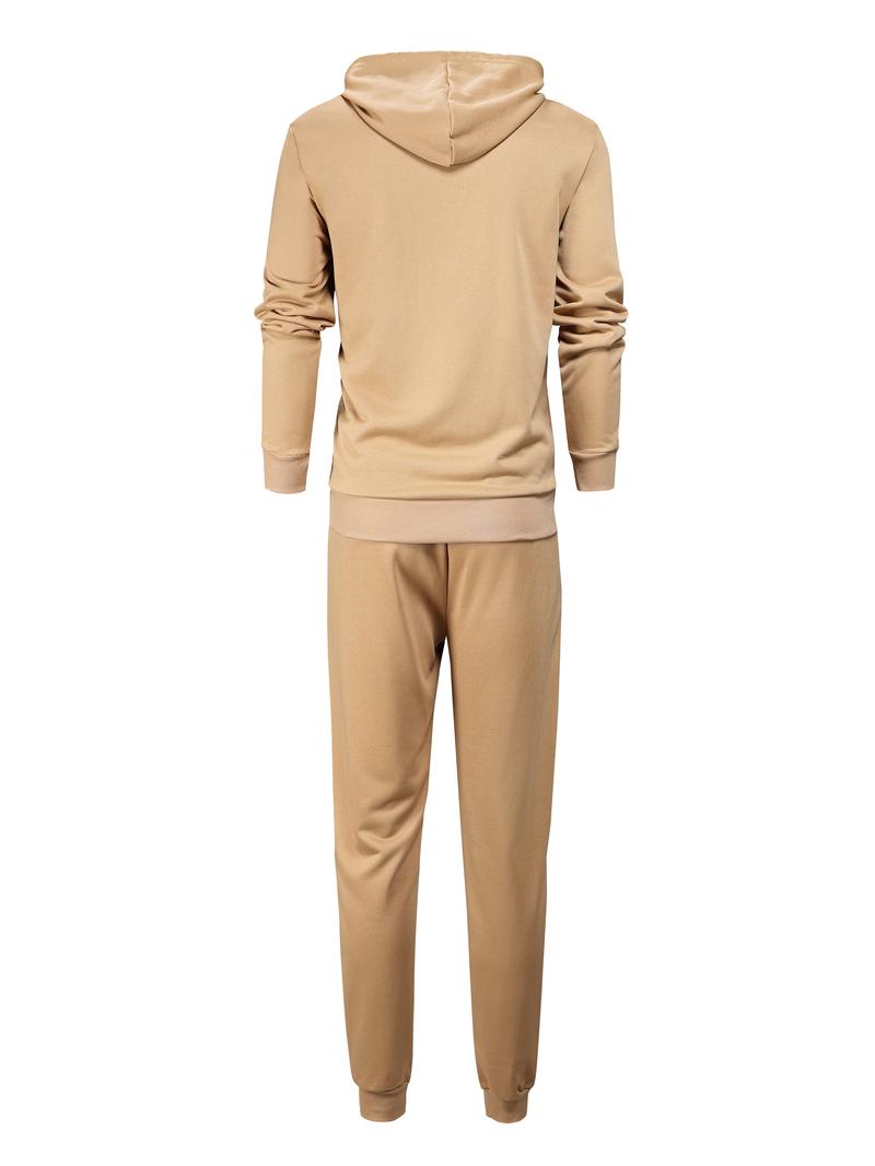 Product Introduction of 1set Polyester Men's Casual Sports Suit, Hooded Sweatshirt and Jogger Pants Set with Elastic Waist, Cuffed Ankles, Pockets, Regular Fit for Outdoor Running and Jogging - Spring/Autumn Collection 23