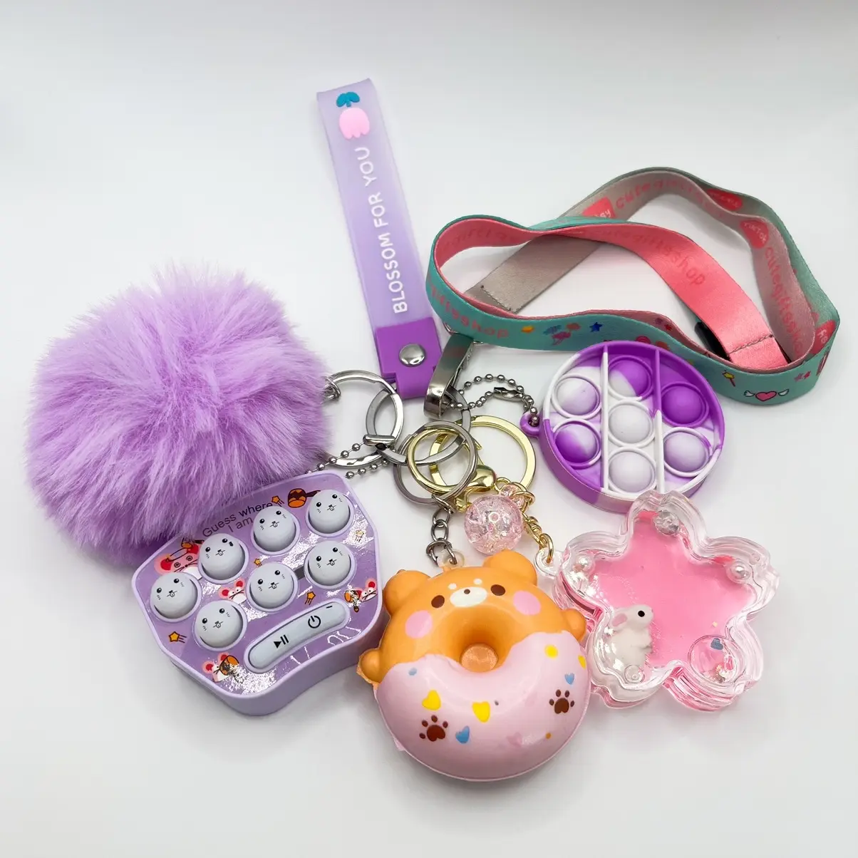 The purple pom pom keychain, sensory lanyard, fidget toys, squishy toy, sensory toys, anxiety stress relief, sensory activities, sensory play Educational Boys Girls Gift Set