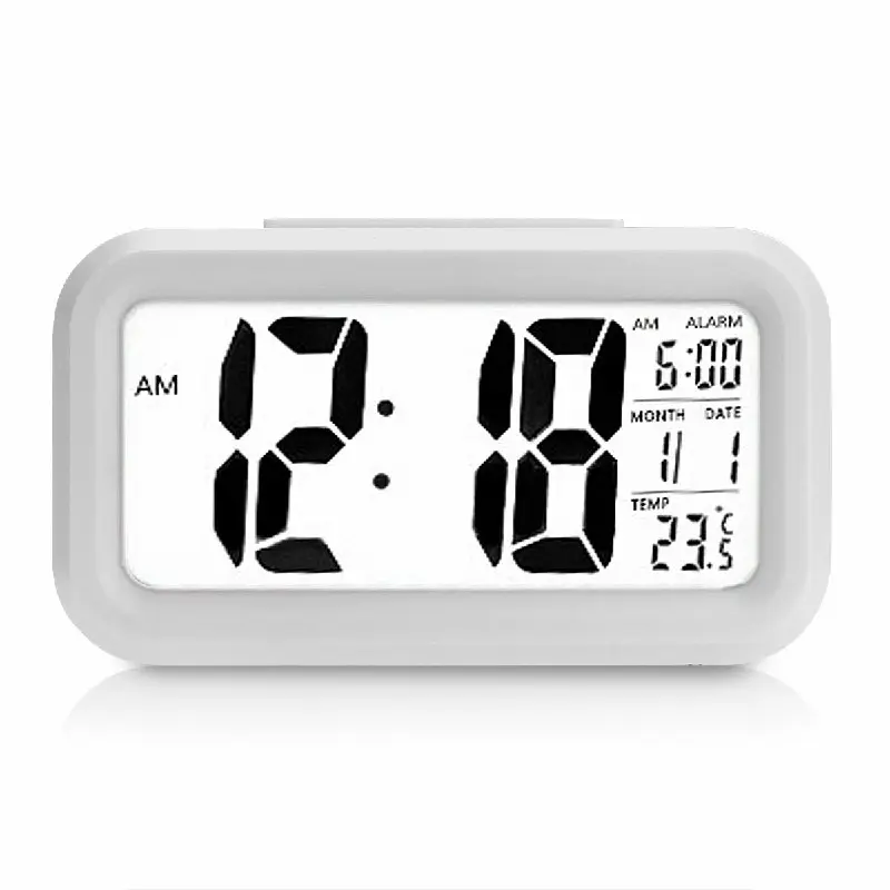 5.3 Inch Smart Simple Silent LED Digital Alarm Clock w/ Date Temp Display -White Decor Light 0