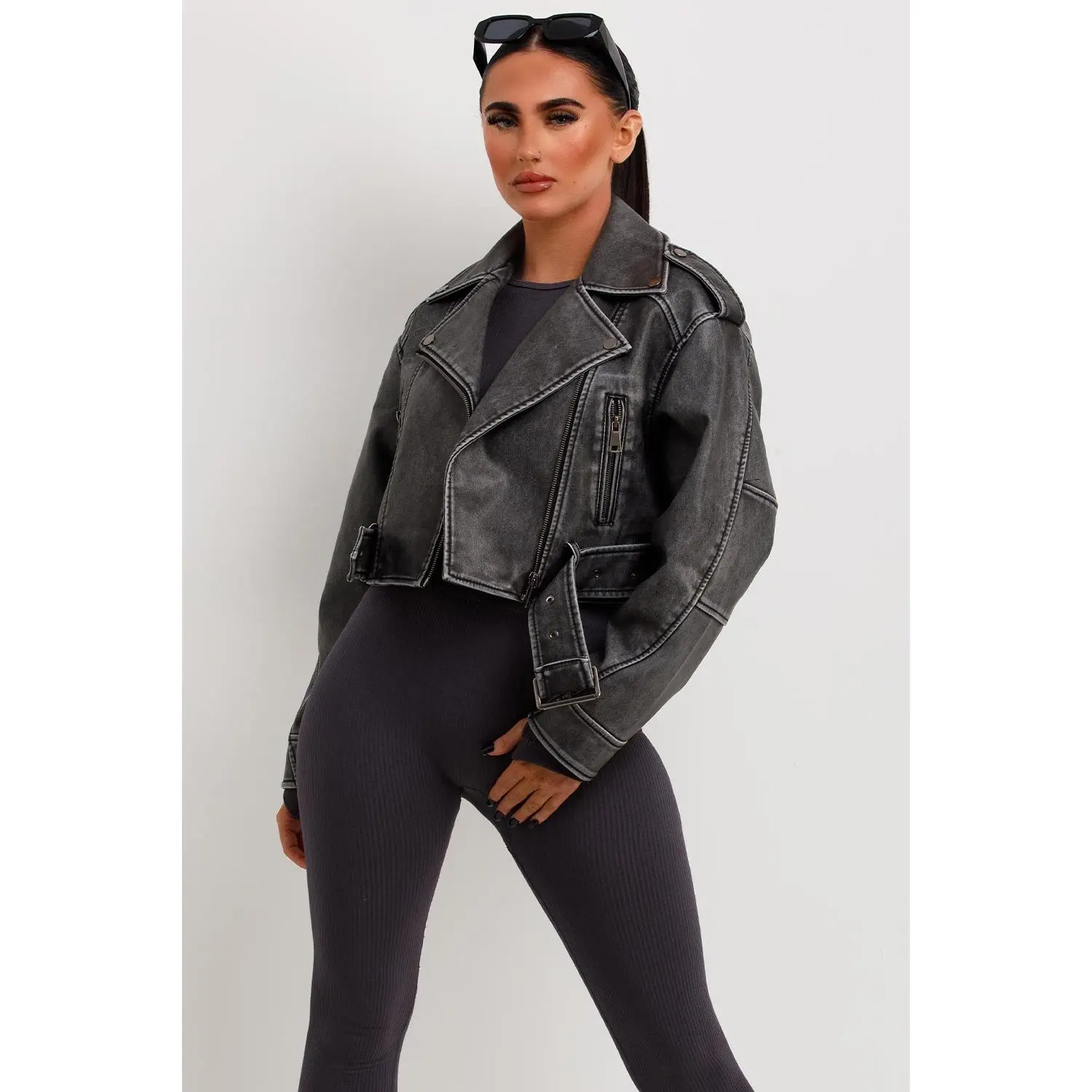 Faux Leather Jacket Grey