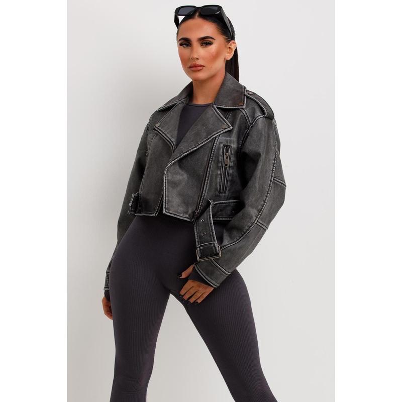 Faux Leather Jacket Grey 0