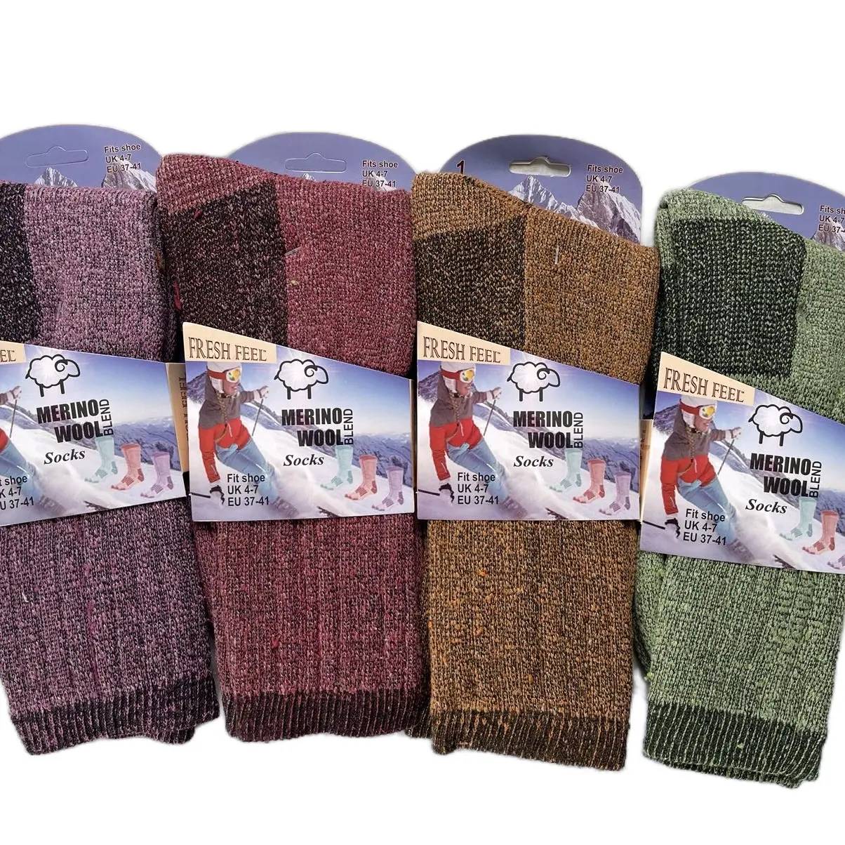 4 Pairs Ladies Merino Wool Socks Thermal Warm Heavy Duty Hiking Walking Uk 4-7 Cotton Cotton Polyester Plain Floral Striped