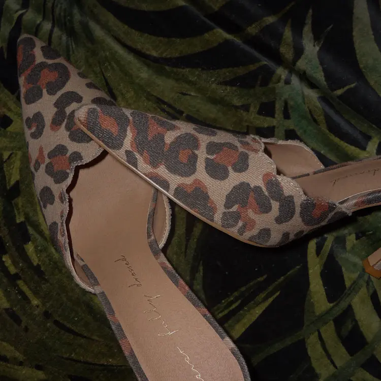 Leopard Denim Scallop City Mules