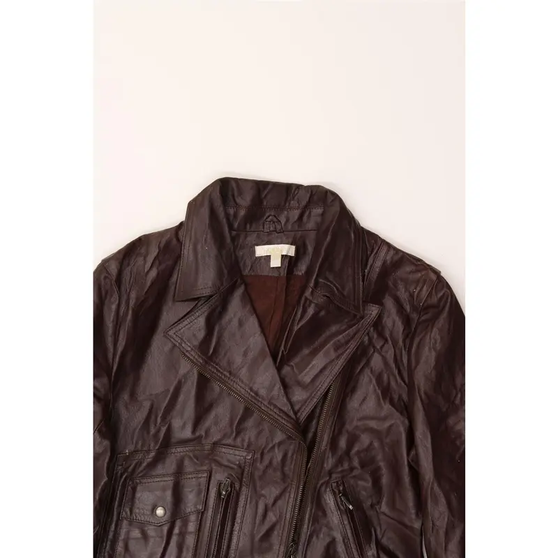 Pre-Owned Vintage KOOKAI Womens Crop Leather Jacket EU 40 Medium Brown 3