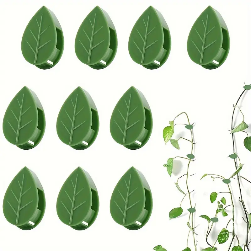 10pcs Green Plastic Climbing Wall Clips, Self-Adhesive Support Fixing Hooks, Sticky Garden Vine Holder for Pothos and Decorative 2