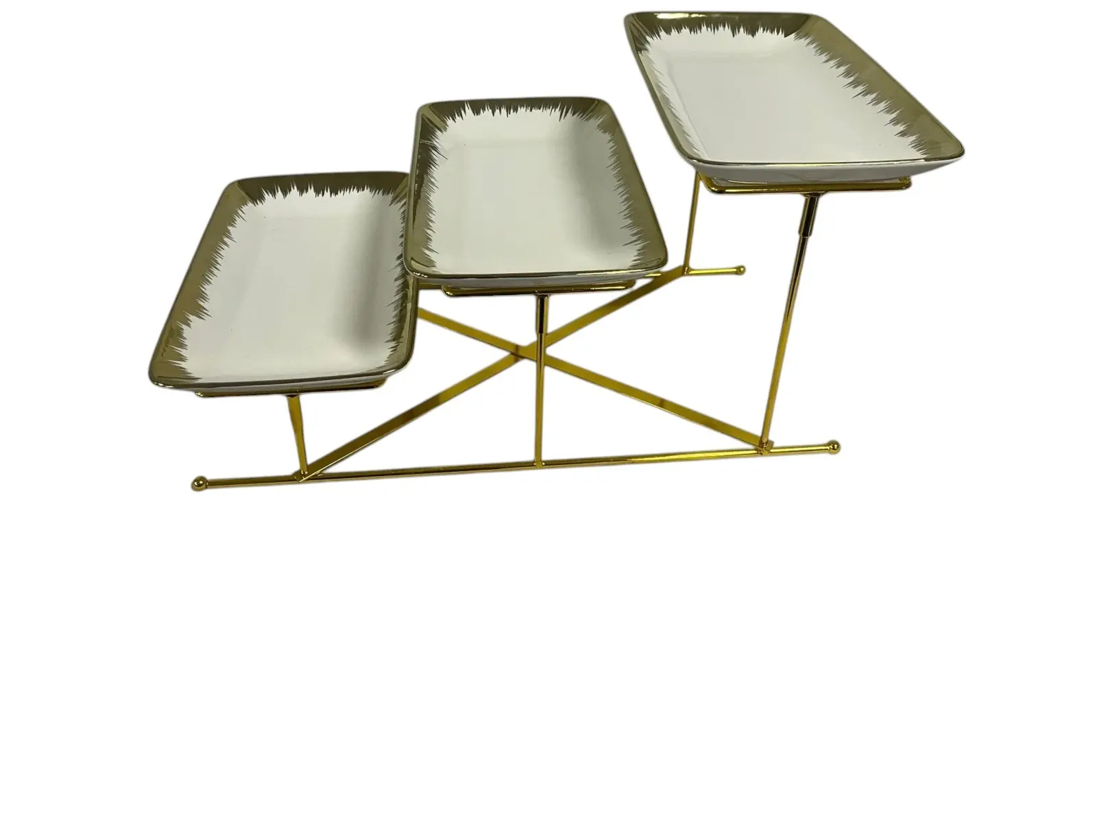 Elegant Ceramic Serving Dish with Metal Stand – Chafing Dish Set for Snacks, Dips, Desserts, and Appetizers – Ideal for Parties, Buffets, Catering, and Dining Table – 3 Dish Set with Durable Metal Frame Plates Plates Sturdy Family