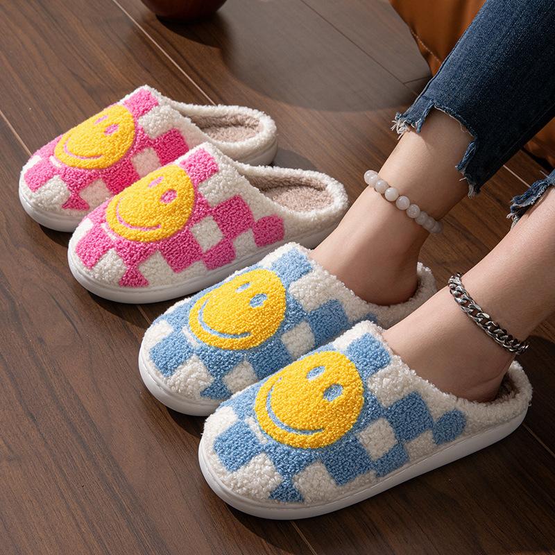 Women Cute Cartoon Smiling Face Fabric Slippers, Thick Sole, Anti-Slip, Warm For Fall/Winter, Couple Slippers, Halloween,Winter Keep Warm Home Slippers, Comfy Soft Sole Closed Toe Bedroom Shoes 6
