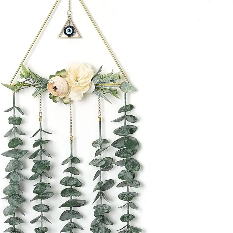 Artificial Eucalyptus Wall Hanging Decor Gold Triangle Circle Greenery Boho Chic Home Decorations Farmhouse Rustic Plants for Bedroom Living Room Apartment Ornament Gift (Eye Pendant) 0