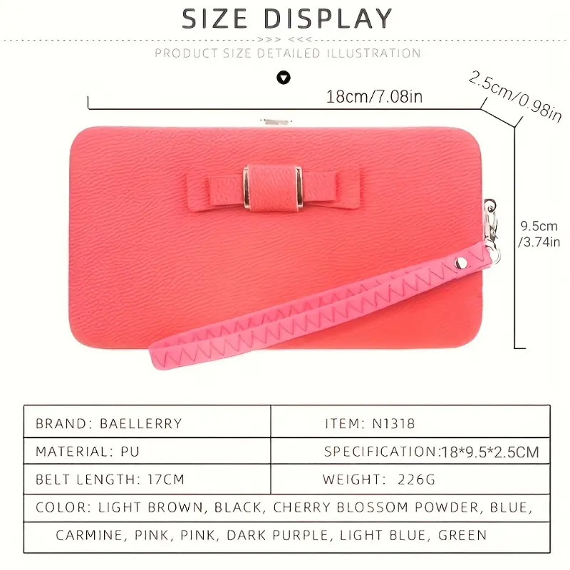 Chic Pink & White Women's Wallet with Bow Detail - Large Capacity Synthetic Leather Clutch with Zipper 7