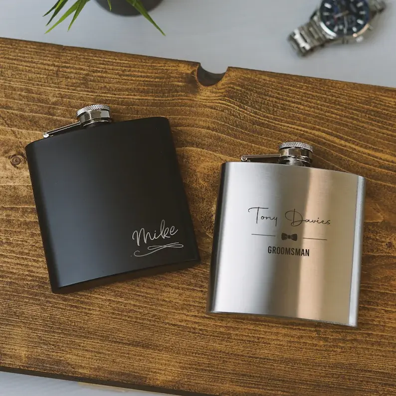 Personalised Engraved Hip Flask Custom 6oz Hipflask Wedding Gift Idea, Fathers Day, Groomsmen, Best Man, Favours 0