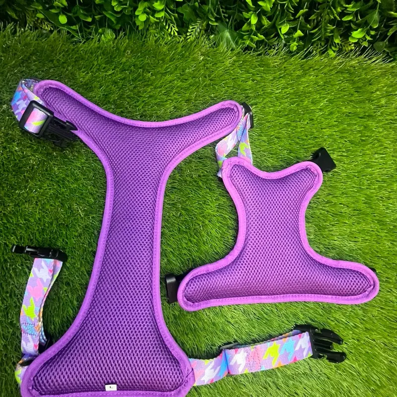 LARGE Westwood Dog Co Bubblegum Houndstooth Print Harness in Large - Adjustable Collars, Harnesses & Leads for Dogs 3