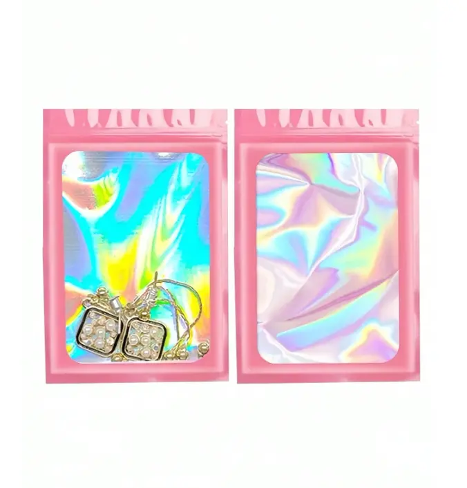 30pcs PVC Jewelry Storage Bag - Laser Transparent Pink Packaging Bag - Organiser 5