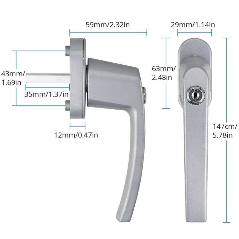 Product Introduction of 4Pcs Window Handle Key Locking Silver Universal Aluminum Double Glazing Fitting 15