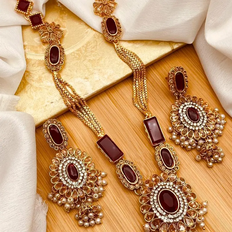 EVA Chain Style Egyptian Mala Set with Small Jhumki Earring for Women 3