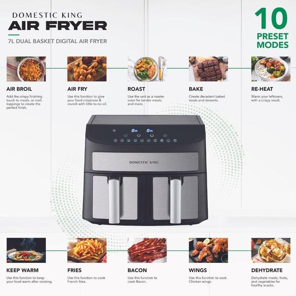 Domestic King 7L Dual Basket Air Fryer with 10 Preset Functions and Non-Stick Coating 5