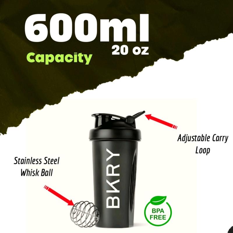 BKRY Protein Shaker Bottle with Wire Whisk Blender Ball, 600ML, BPA-Free - Drinkware 2