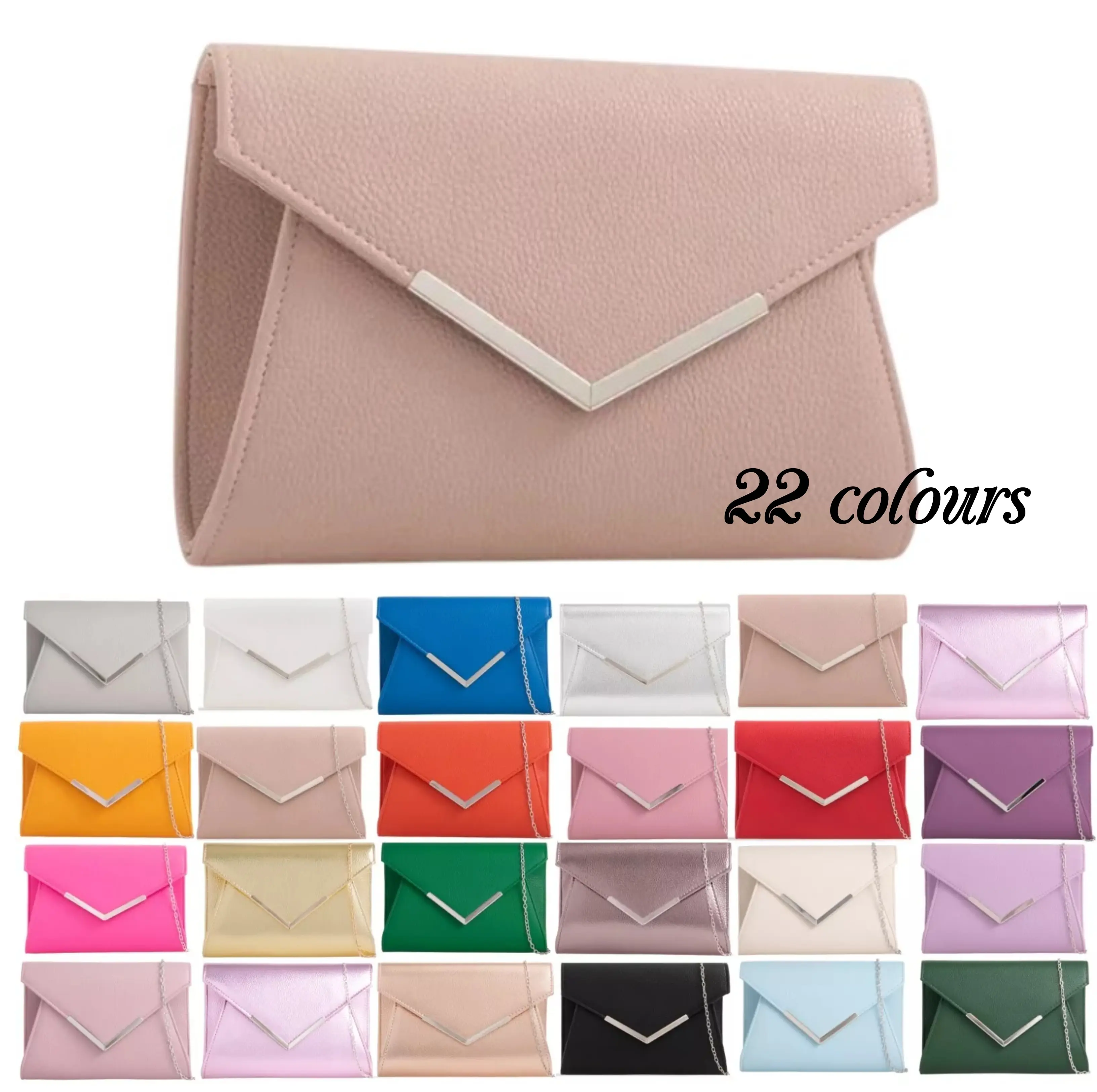 Women's Faux Leather Plain Clutch Bag Small Envelope Style Wedding Prom Evening Shoulder Chain Handbag