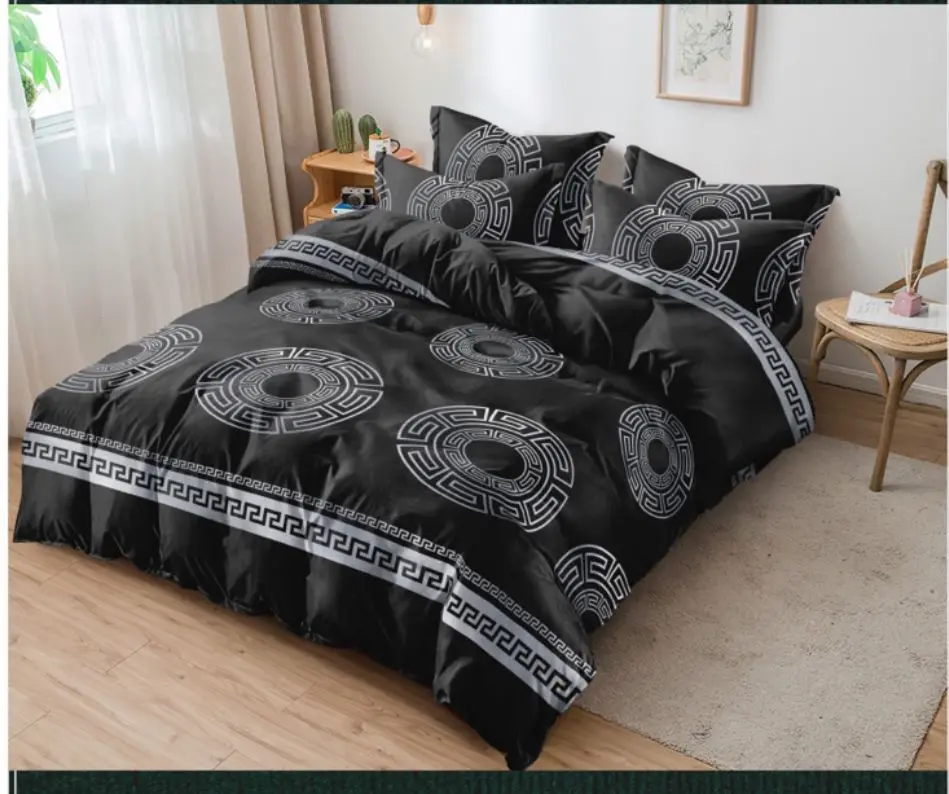 4 Pcs Complete bedding sets with circle design gold and silver stamping