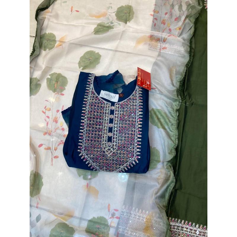 Roman silk 3pcs thread work suit with floral print dupatta|DN034|Casual womenswear 1