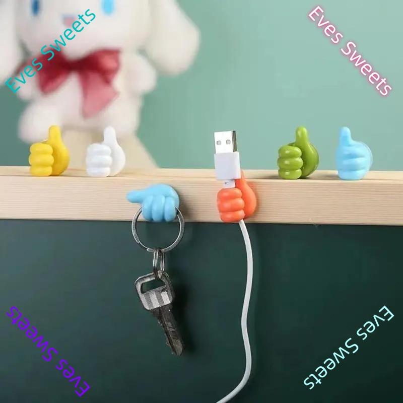 Thumb Wall Hook, 5 Counts Cute Decorative Self Adhesive Cable Hook, Cable Clip Hook, Cable Organiser, Desk Accessories, Bedroom Accessories, Room Decor, Home Decor, Gift for Girlfriend, Gift for Boyfriend, Mens Gifts 2
